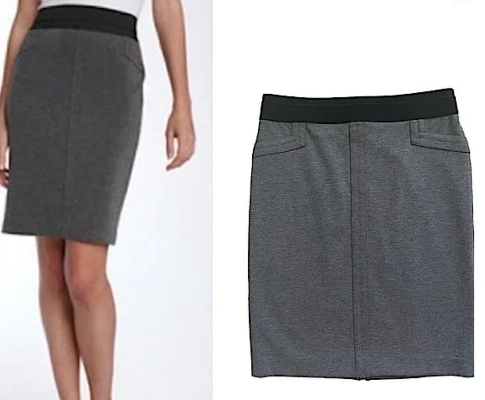 BCBGMaxAzria Gray Stretch Soft Jersey Pencil Skirt with Full Back Zipper, Sz S